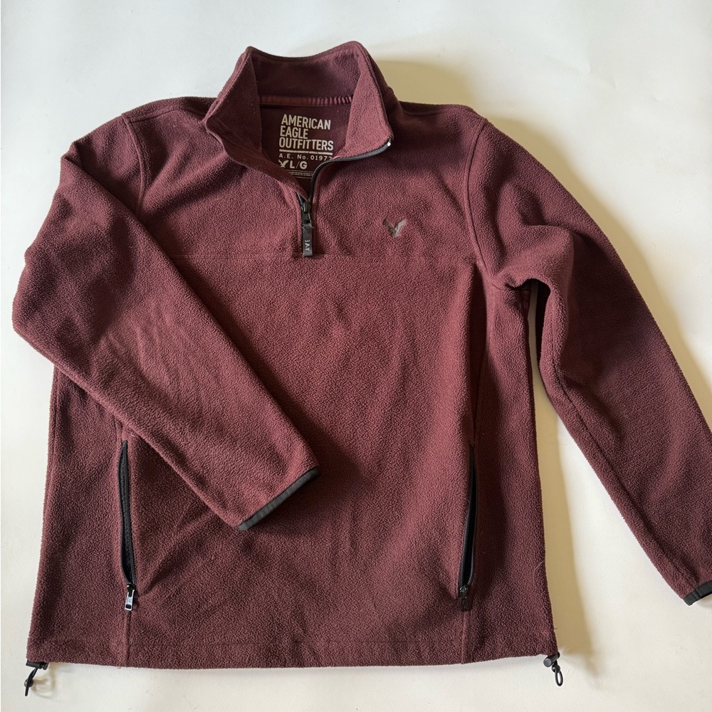 American Eagle Outfitters Men's Maroon 1/4 Zip Sweater